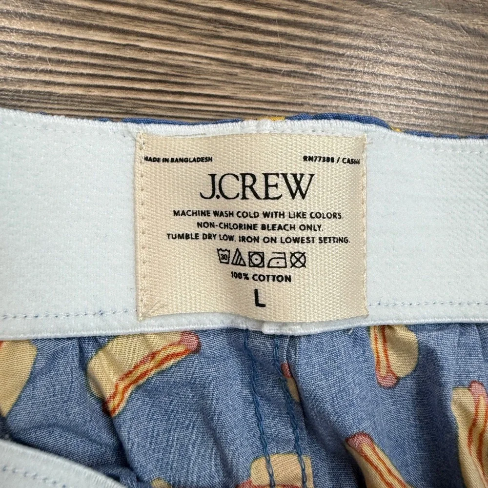 J.Crew Mens L Woven Boxer Short Blue Hot Dog Print Novelty Cotton NWT